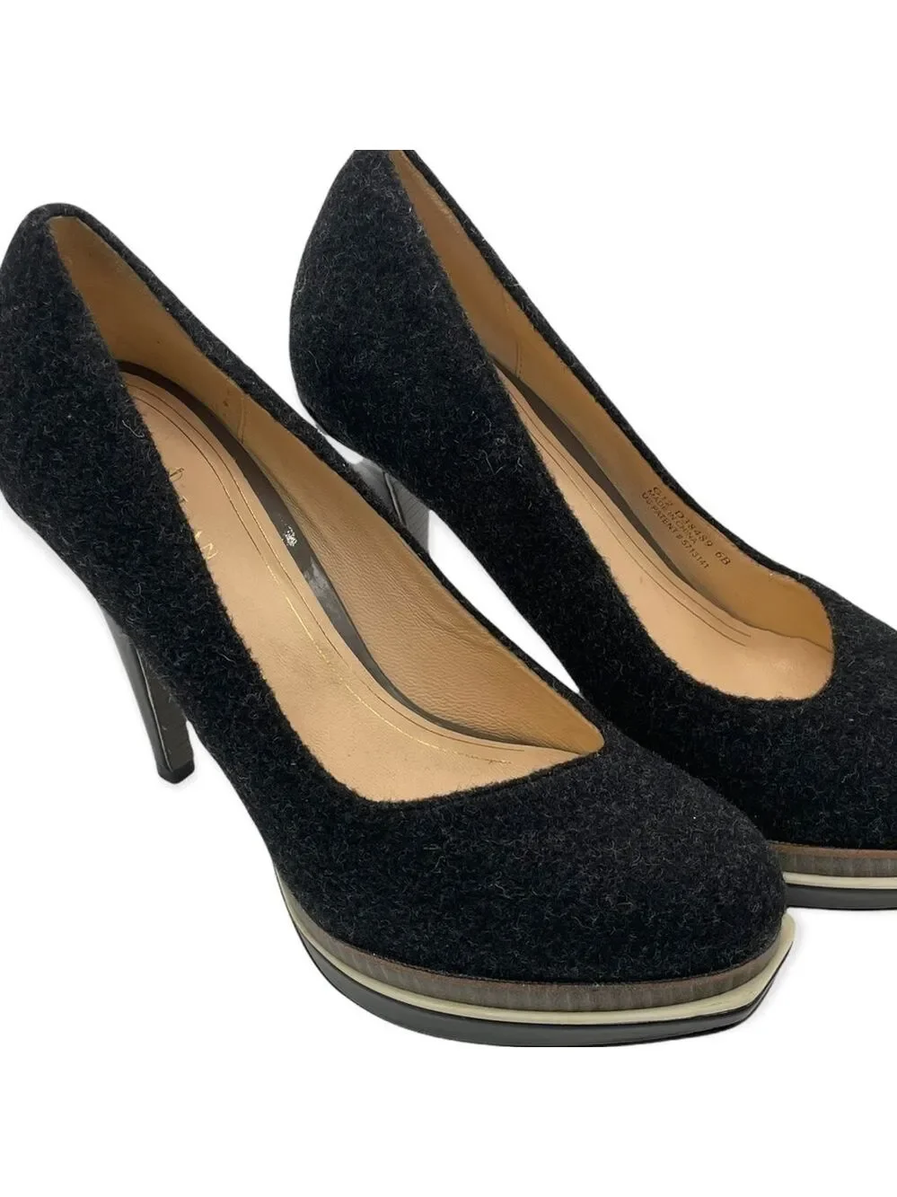 Cole Haan Double Platform Chelsea Wool Felt Pump Black Gray 6B